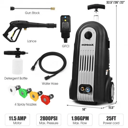 2800 PSI Electric High Pressure Washer Cleaner 1.96 GPM 2500W