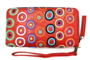 Aboriginal Art Embroidered Leather Purse by Daisybell Kulyuru