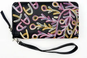 Aboriginal Art Embroidered Leather Zipper Purse by Theo Hudson