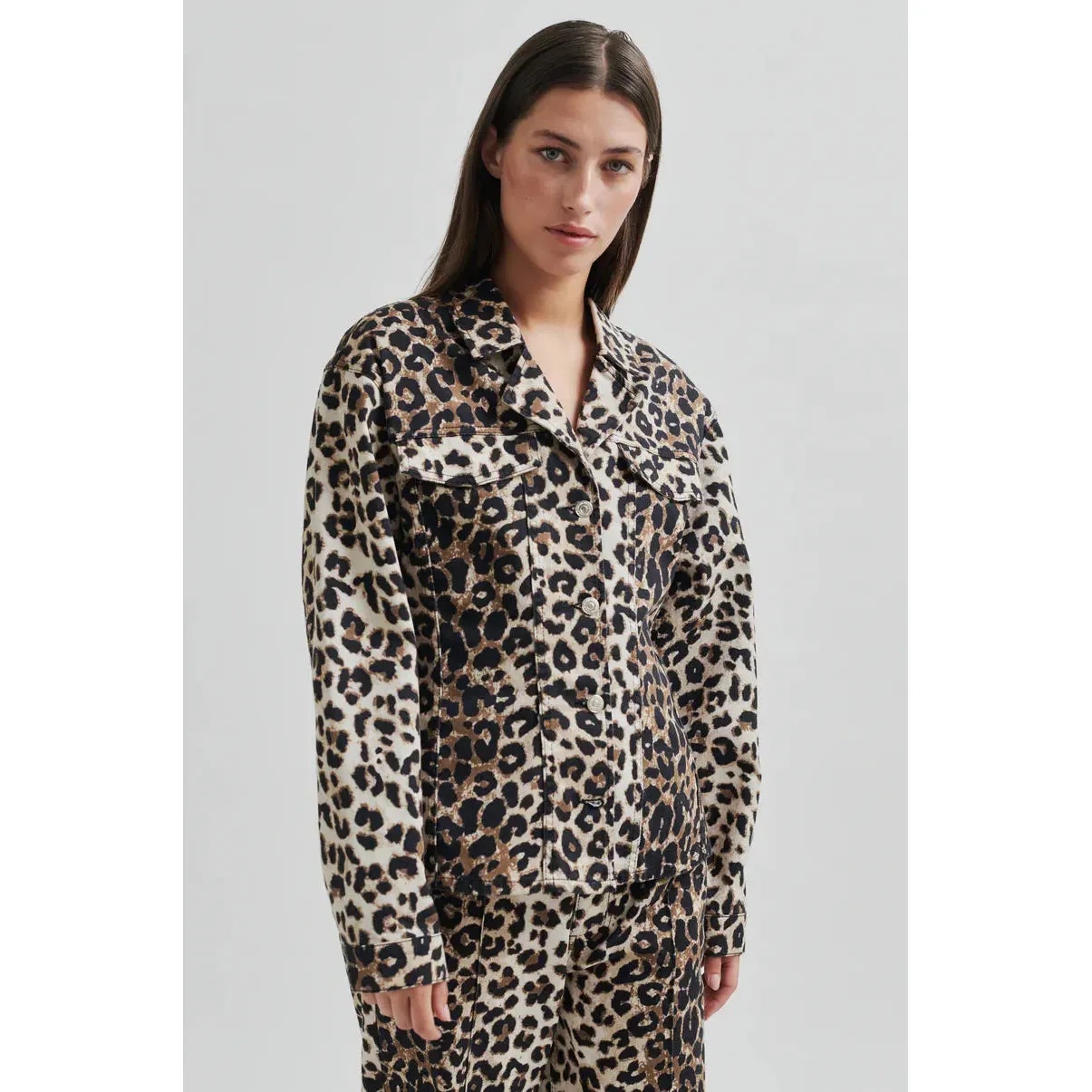 Aleo Leopard Denim Shirt Jacket Leopard Print