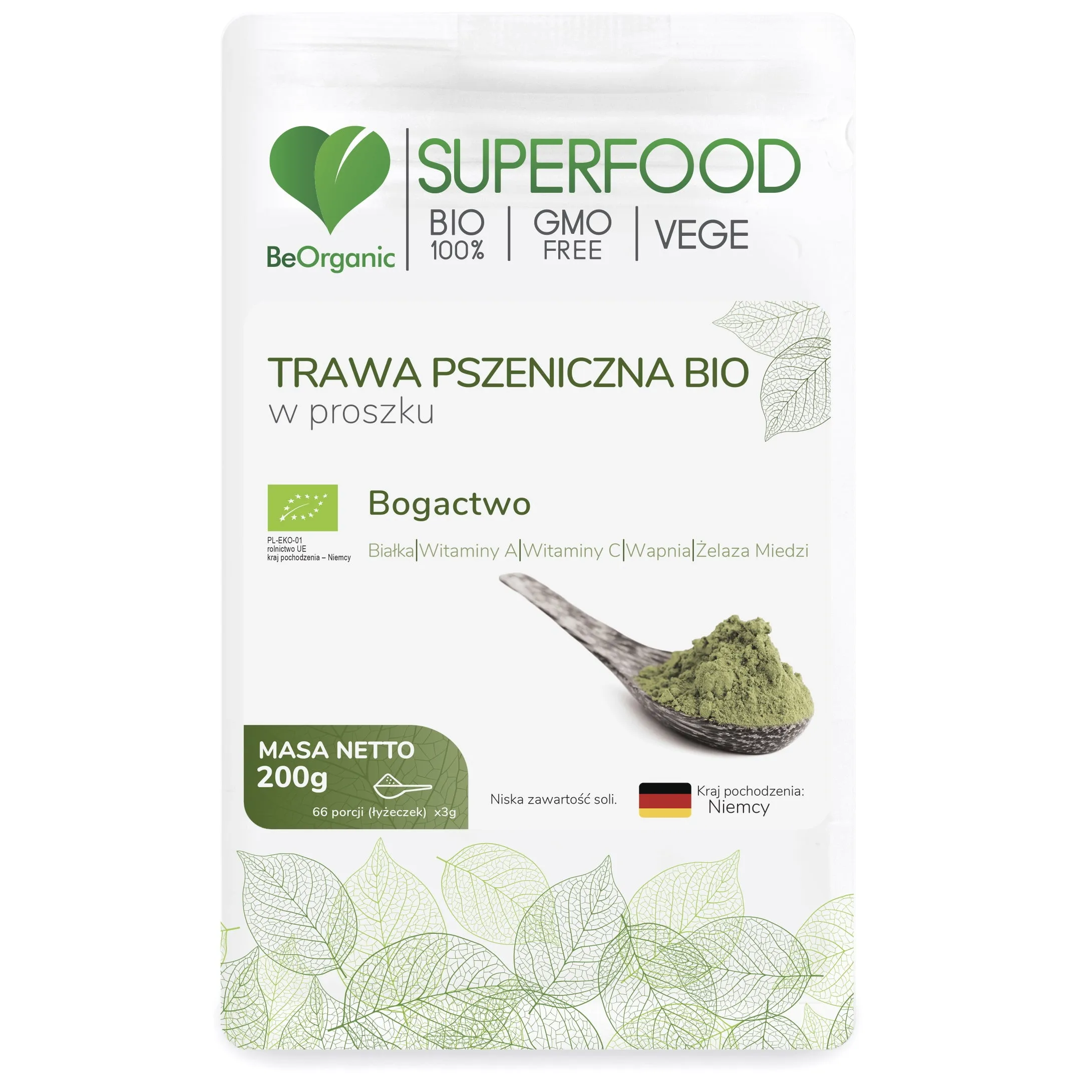 BeOrganic Wheatgrass Powder, 200g