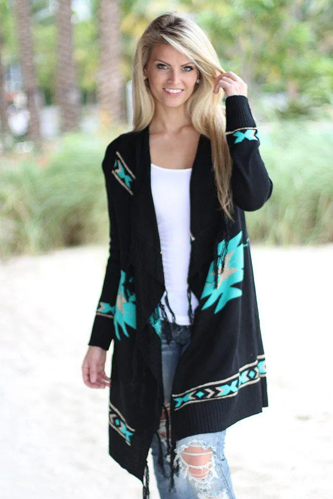 Black and Mint Knit Cardigan