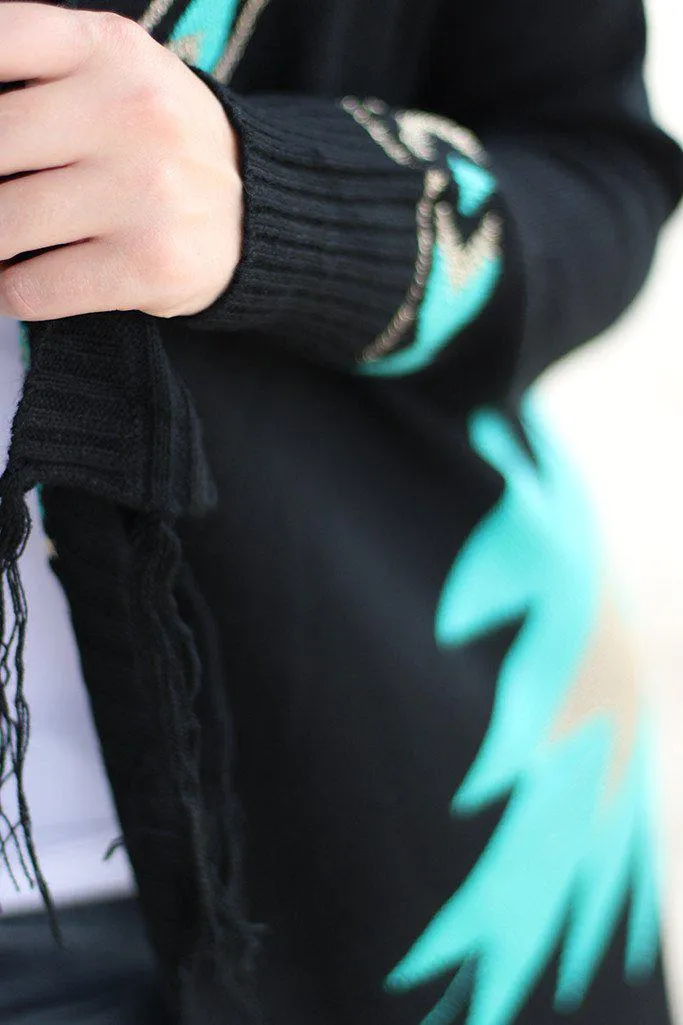 Black and Mint Knit Cardigan