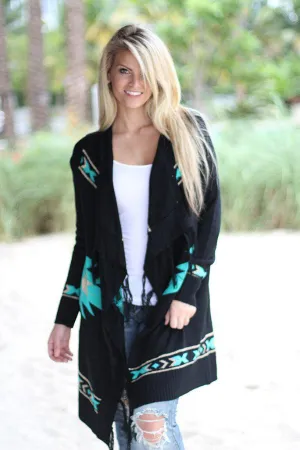 Black and Mint Knit Cardigan