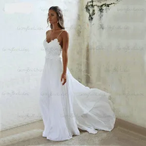 Bohemian White Wedding Gowns Ivory Wedding  Sweetheart Chiffon Rural Bridal Dresses