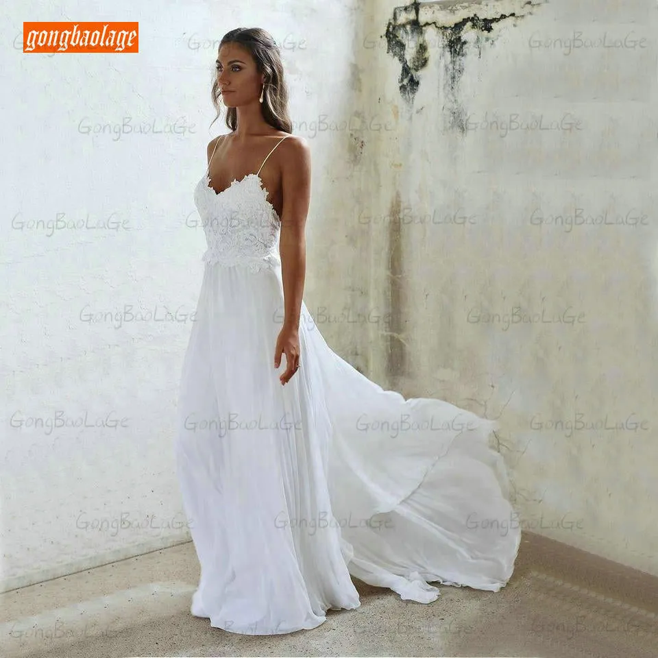 Bohemian White Wedding Gowns Ivory Wedding  Sweetheart Chiffon Rural Bridal Dresses