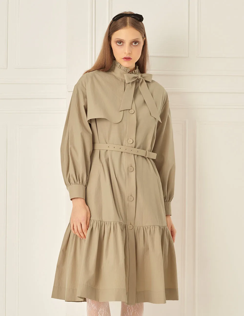 BORA AKSU Puff-Sleeved Bow-Trimmed Stand-Collar Windbreaker Jacket