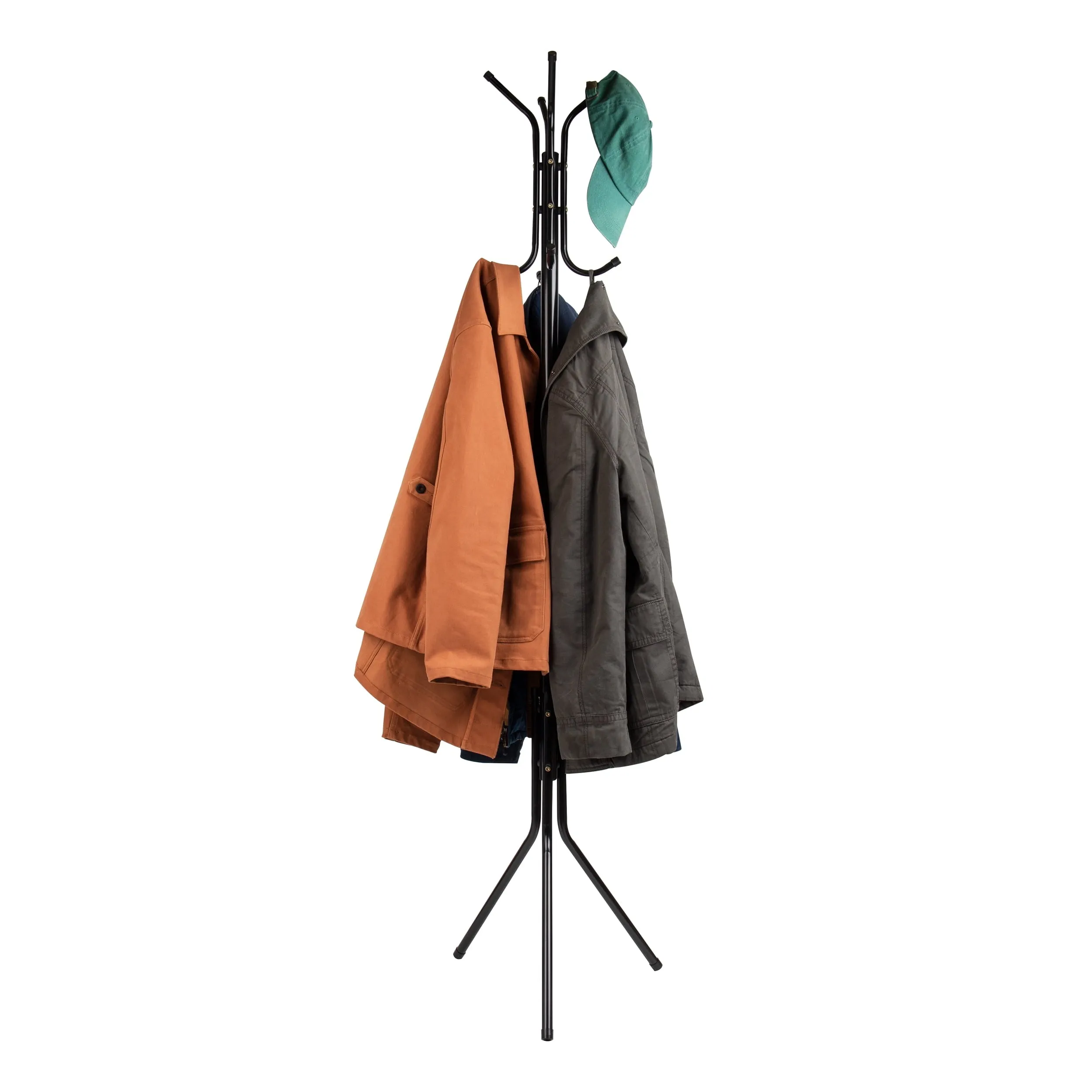 cozy Standing Metal Coat Rack Hat Hanger 8 Hook for Jacket, Purse, Scarf Rack, Umbrella Tree Stand, Lightweight, Silver