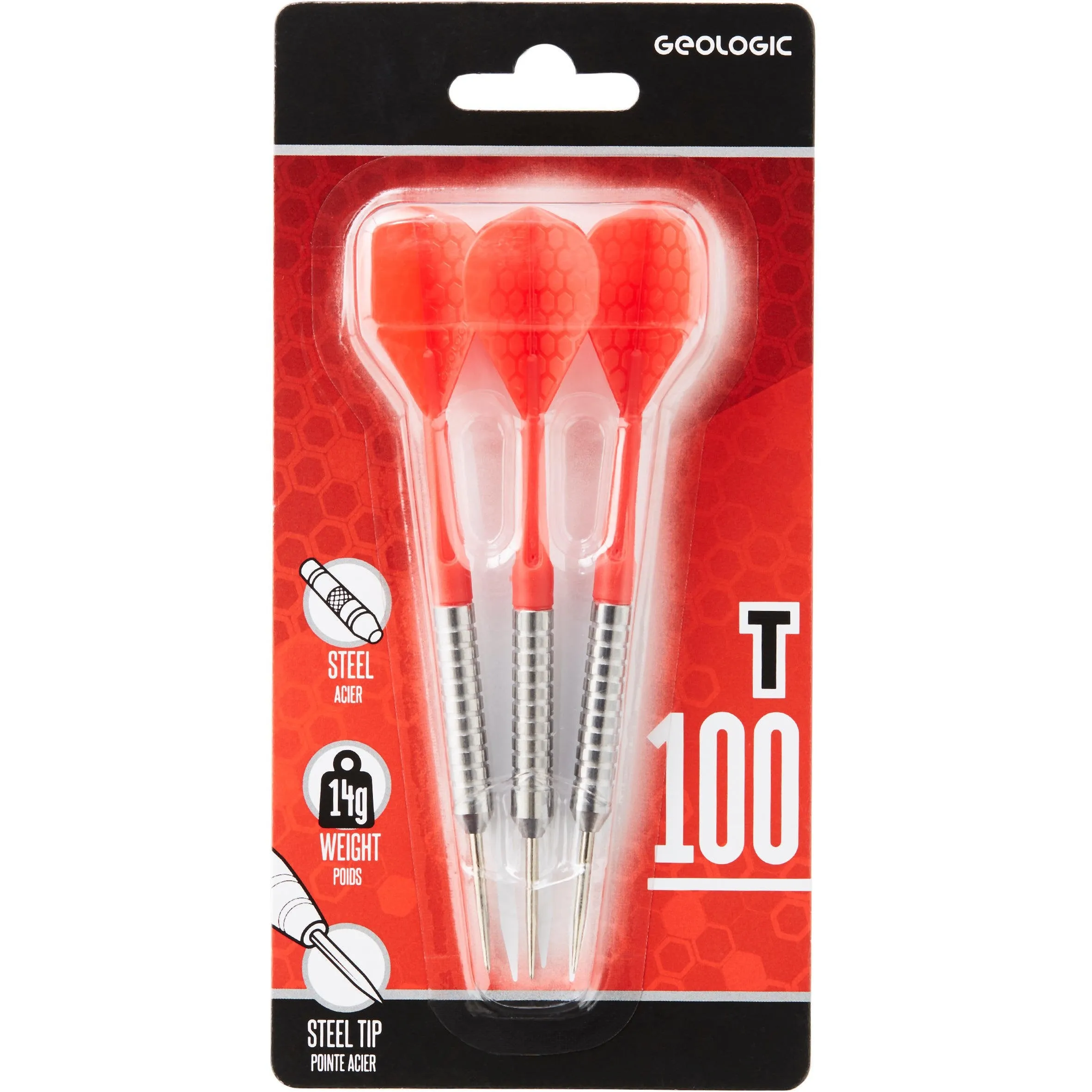 Darts T100 Steeldart 3 arrows with steel tips red CANAVERAL, red