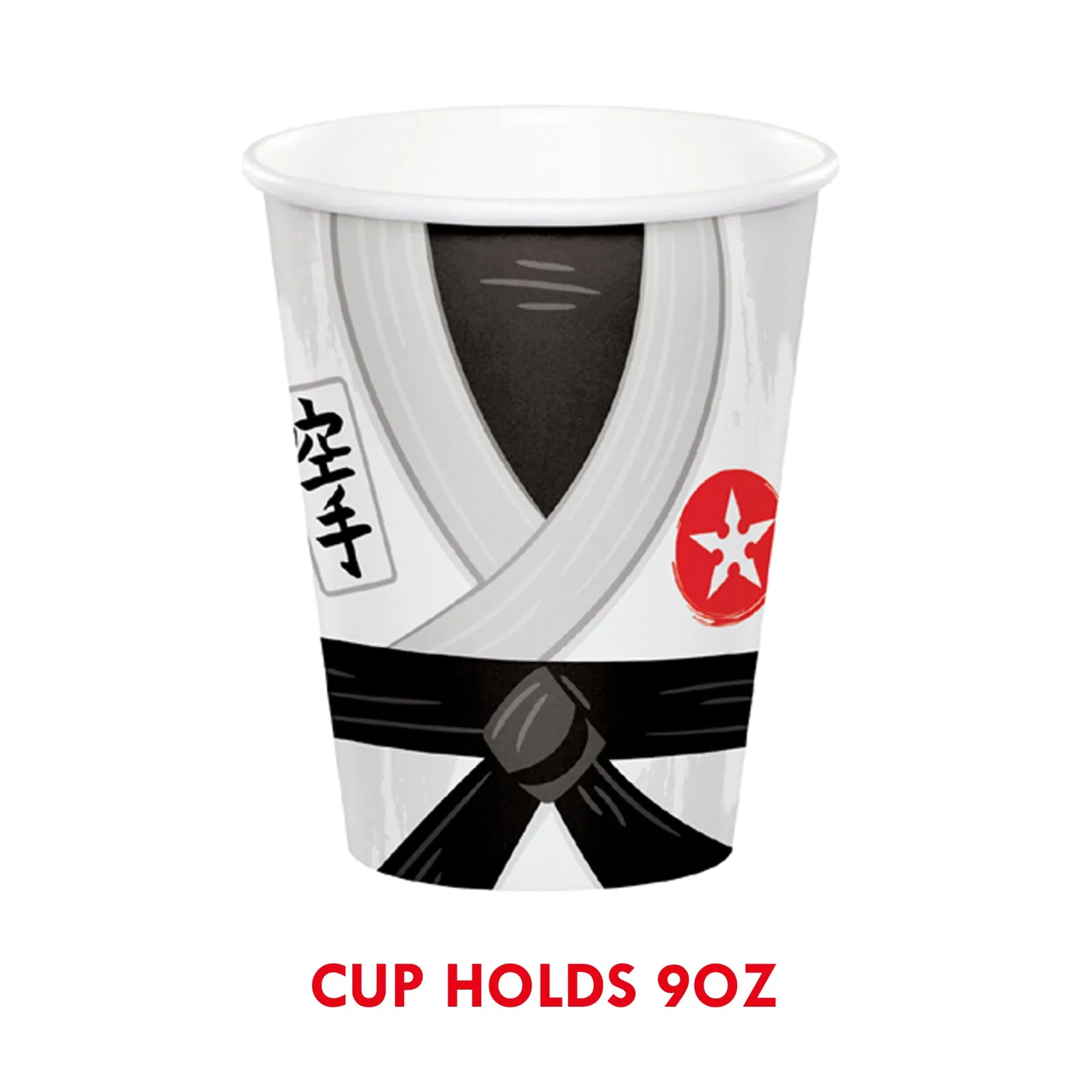 Karate Party Pack - Paper Dessert Plates, Beverage Napkins, Cups, Forks, Table Cover, and Banner Set (Serves 16)