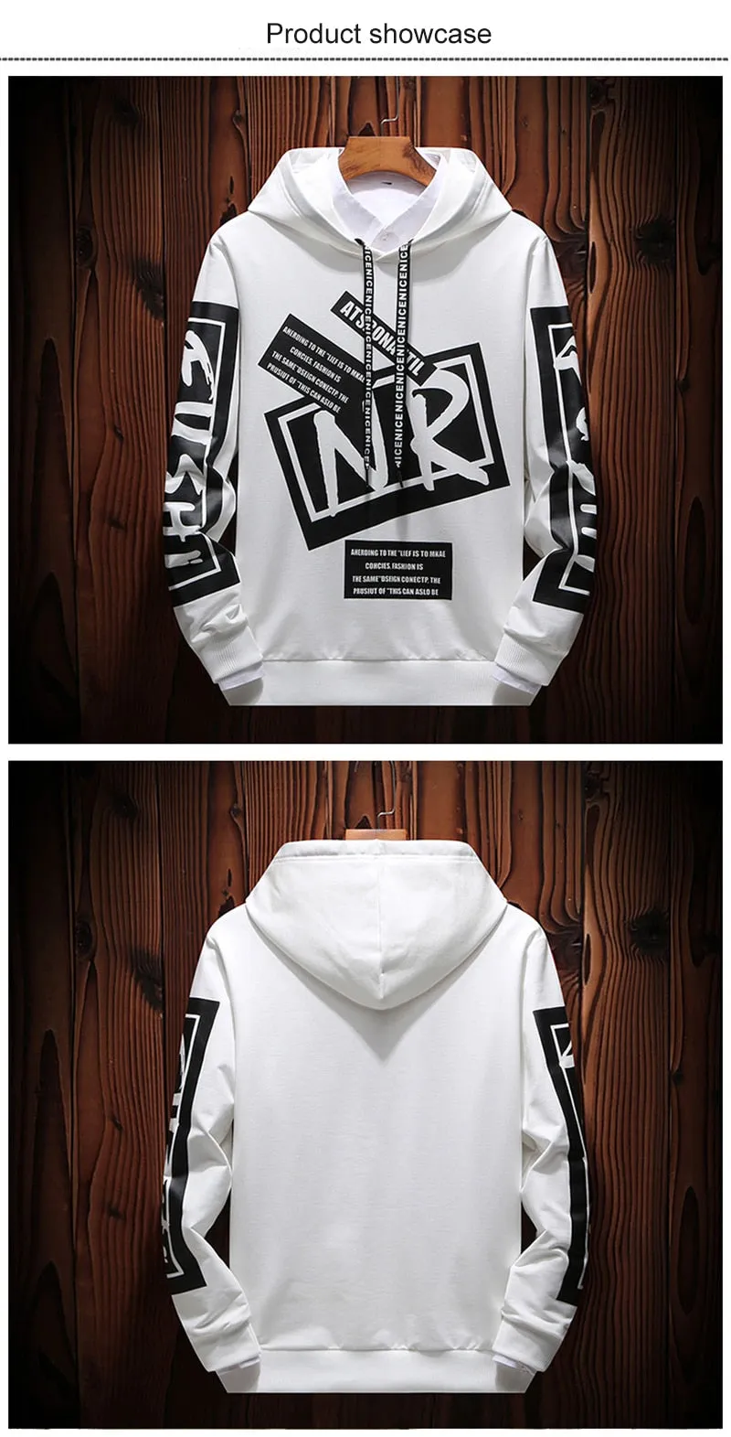 New Casual Black White Hooded Men Hip Hop Street Wear Letter Print Sweatshirts Skateboard Men/Woman Pullover Hoodie