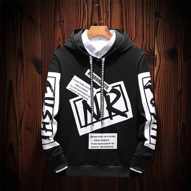 New Casual Black White Hooded Men Hip Hop Street Wear Letter Print Sweatshirts Skateboard Men/Woman Pullover Hoodie