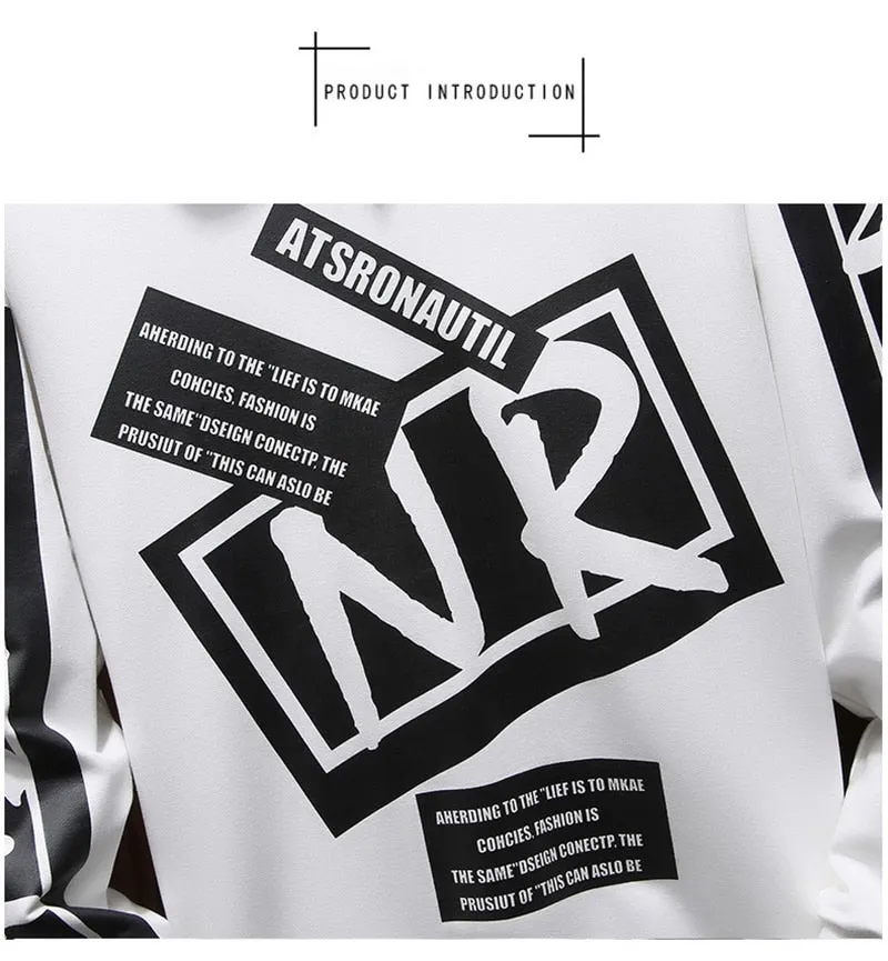 New Casual Black White Hooded Men Hip Hop Street Wear Letter Print Sweatshirts Skateboard Men/Woman Pullover Hoodie