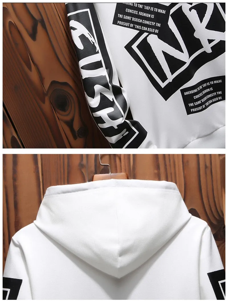 New Casual Black White Hooded Men Hip Hop Street Wear Letter Print Sweatshirts Skateboard Men/Woman Pullover Hoodie