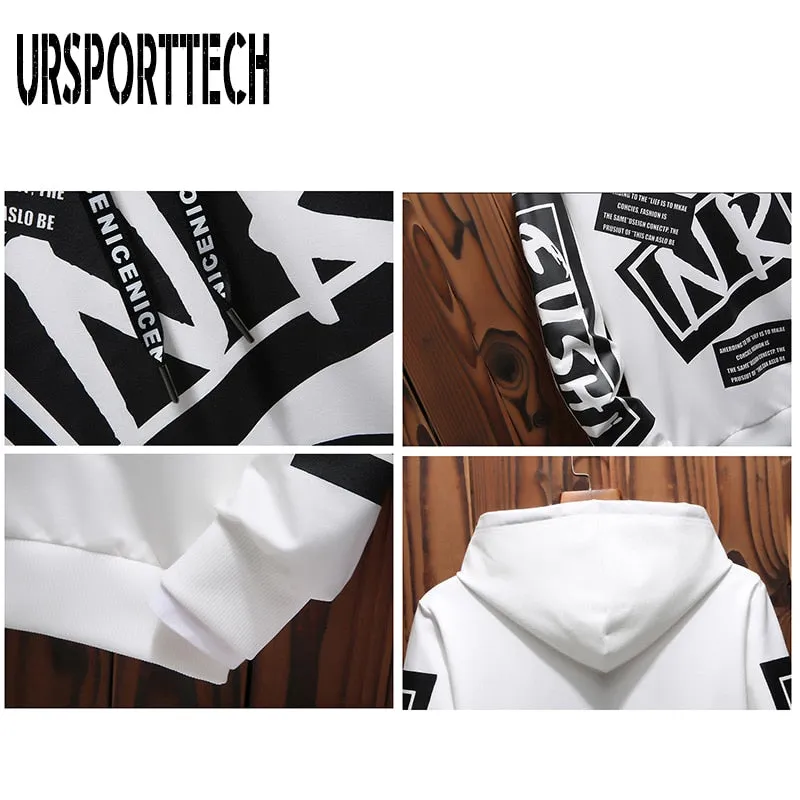 New Casual Black White Hooded Men Hip Hop Street Wear Letter Print Sweatshirts Skateboard Men/Woman Pullover Hoodie