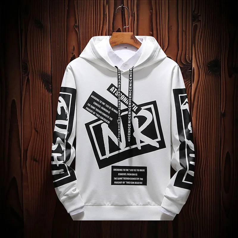 New Casual Black White Hooded Men Hip Hop Street Wear Letter Print Sweatshirts Skateboard Men/Woman Pullover Hoodie