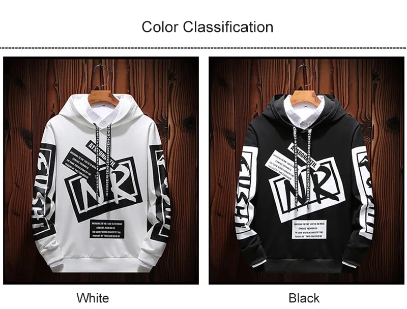 New Casual Black White Hooded Men Hip Hop Street Wear Letter Print Sweatshirts Skateboard Men/Woman Pullover Hoodie