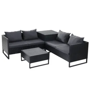 Outdoor Sofa Lounge Set With Storage - Black