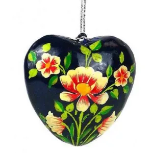 Papier Mache Heart Ornament 3 inch Blue CFM