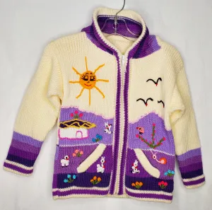 Peruvian Sweater - Cream/ Purple 5-6