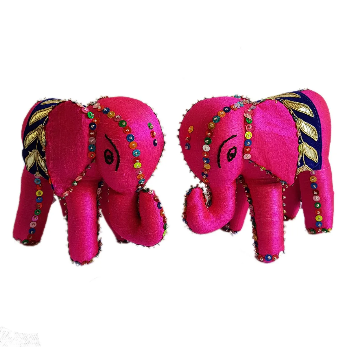 Sambhali Trust Pink Color Handmade Silk Elephant With Sequins And Beadings Show Piece Set of 2