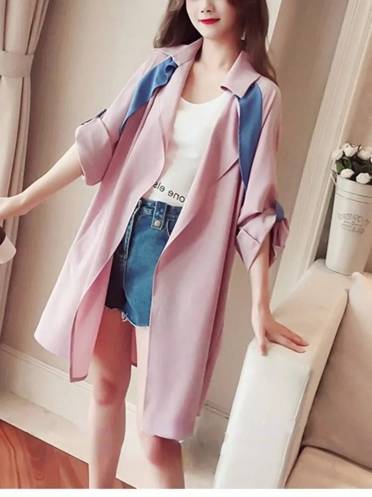 Wjczt Spring Autumn Thin Lapel Windbreaker Women's Loose Medium Length Coat Casual Street Clothes Trench Coat Jacket Top Coats Women