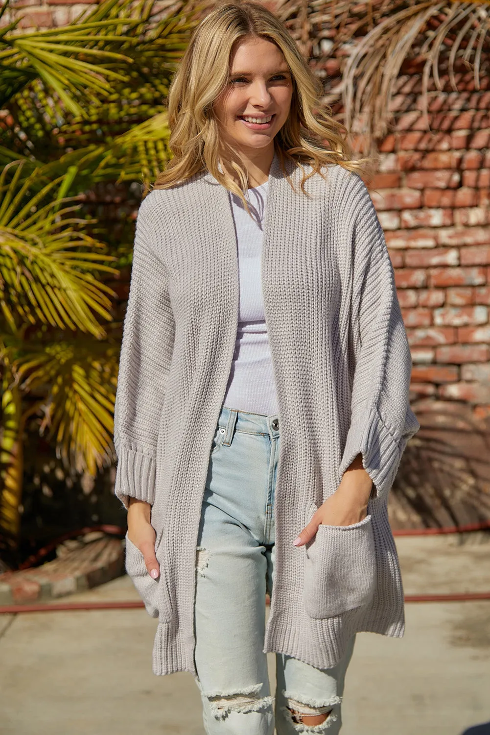 Women's Oversized Fold Over Sleeve Sweater Cardigan with Pockets