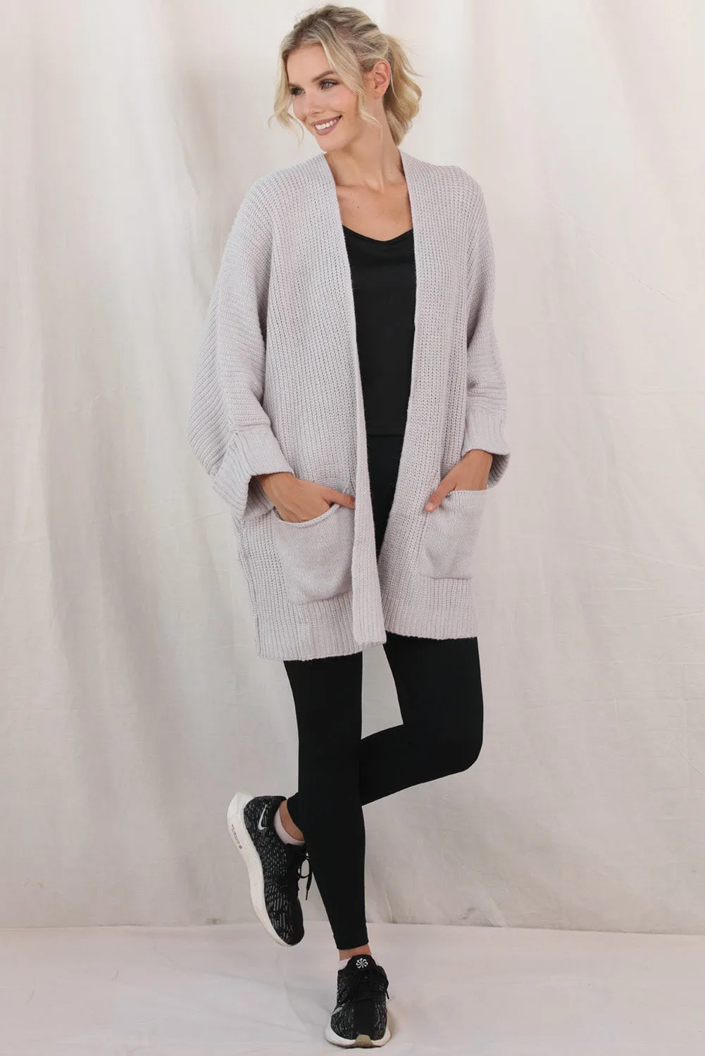 Women's Oversized Fold Over Sleeve Sweater Cardigan with Pockets